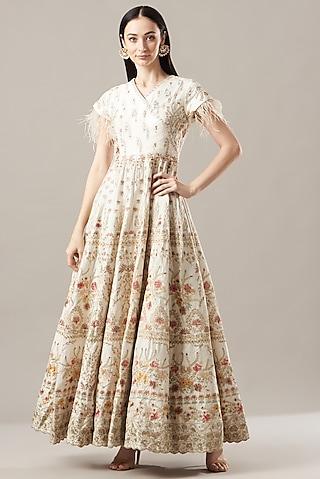 ivory embroidered anarkali