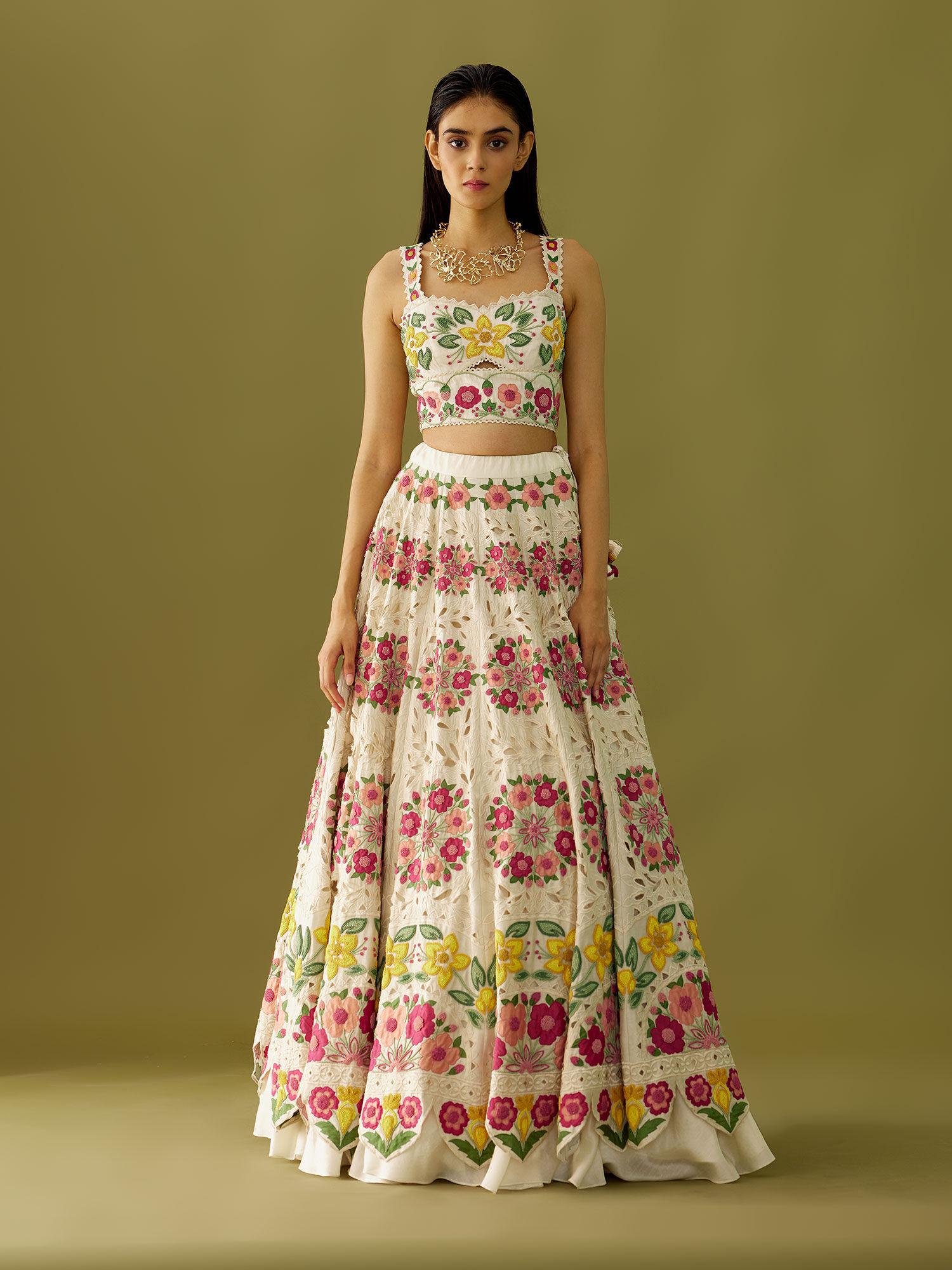 ivory embroidered and applique skirt