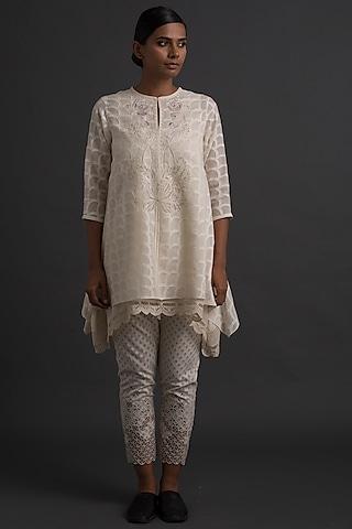 ivory embroidered asymmetric tunic