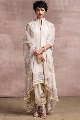 ivory embroidered asymmetrical kurta set