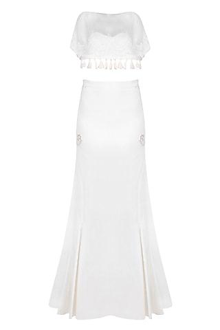 ivory embroidered cape and skirt set with cape