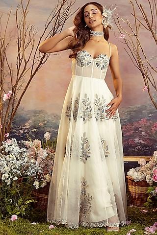 ivory embroidered corset anarkali set