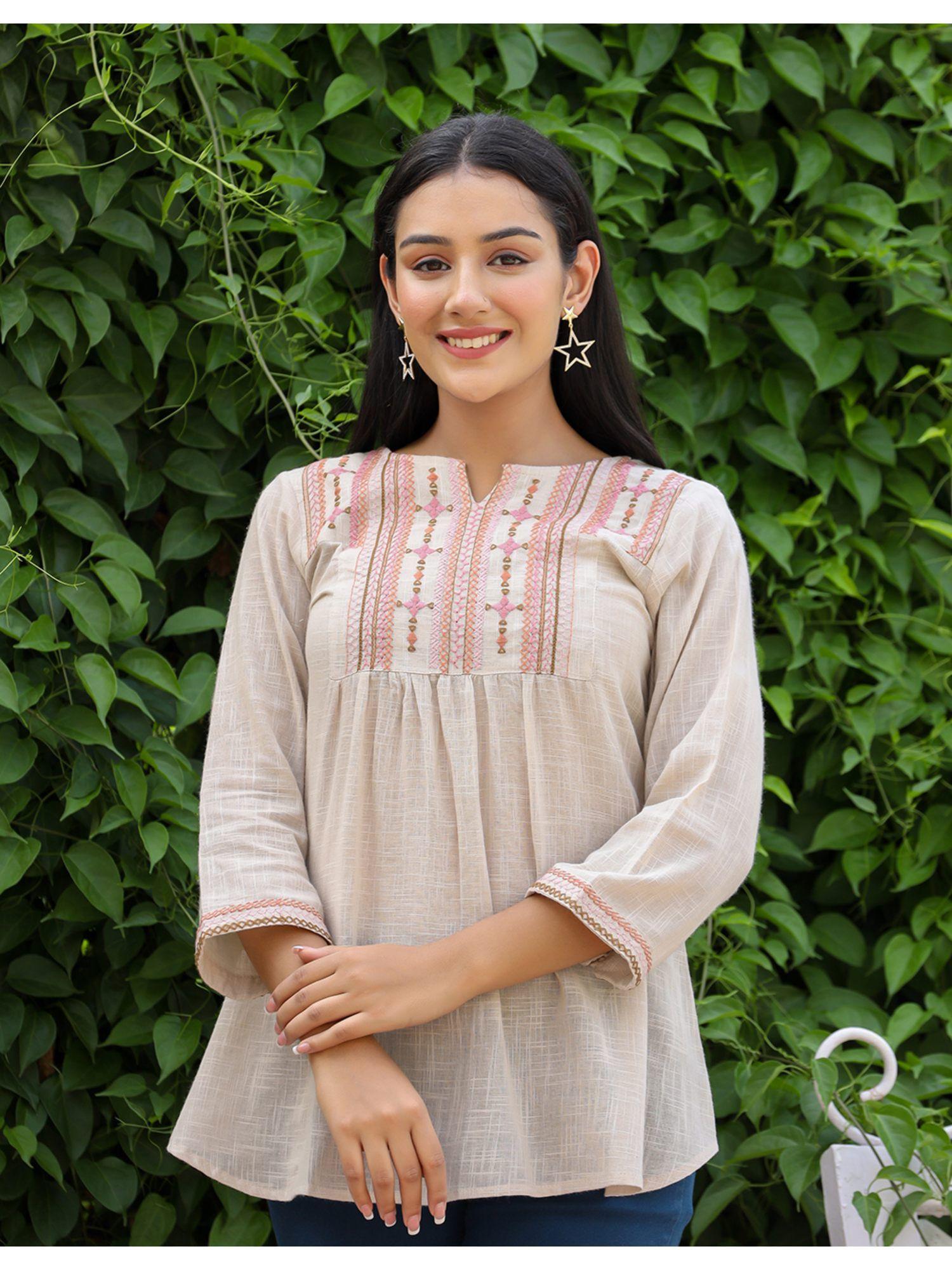 ivory embroidered cotton tunic