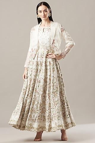 ivory embroidered jacket anarkali set