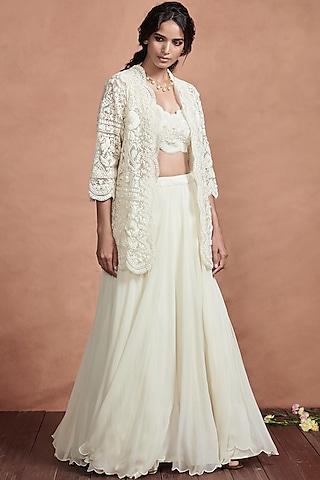 ivory embroidered kalidar lehenga set