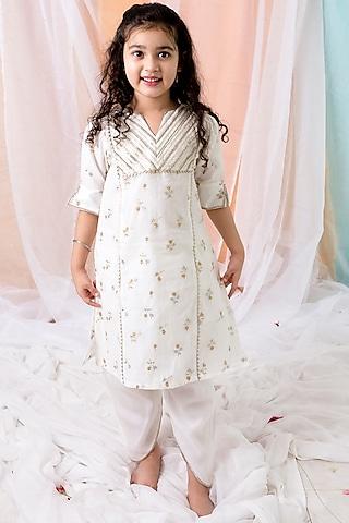 ivory embroidered kurta set for girls