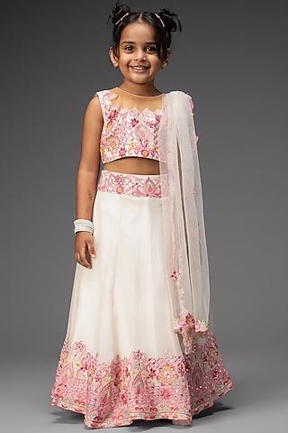 ivory embroidered lehenga set for girls