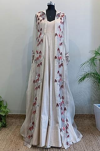 ivory embroidered maxi dress with jacket