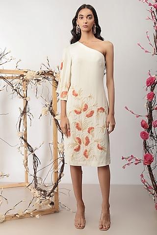 ivory embroidered one shoulder dress