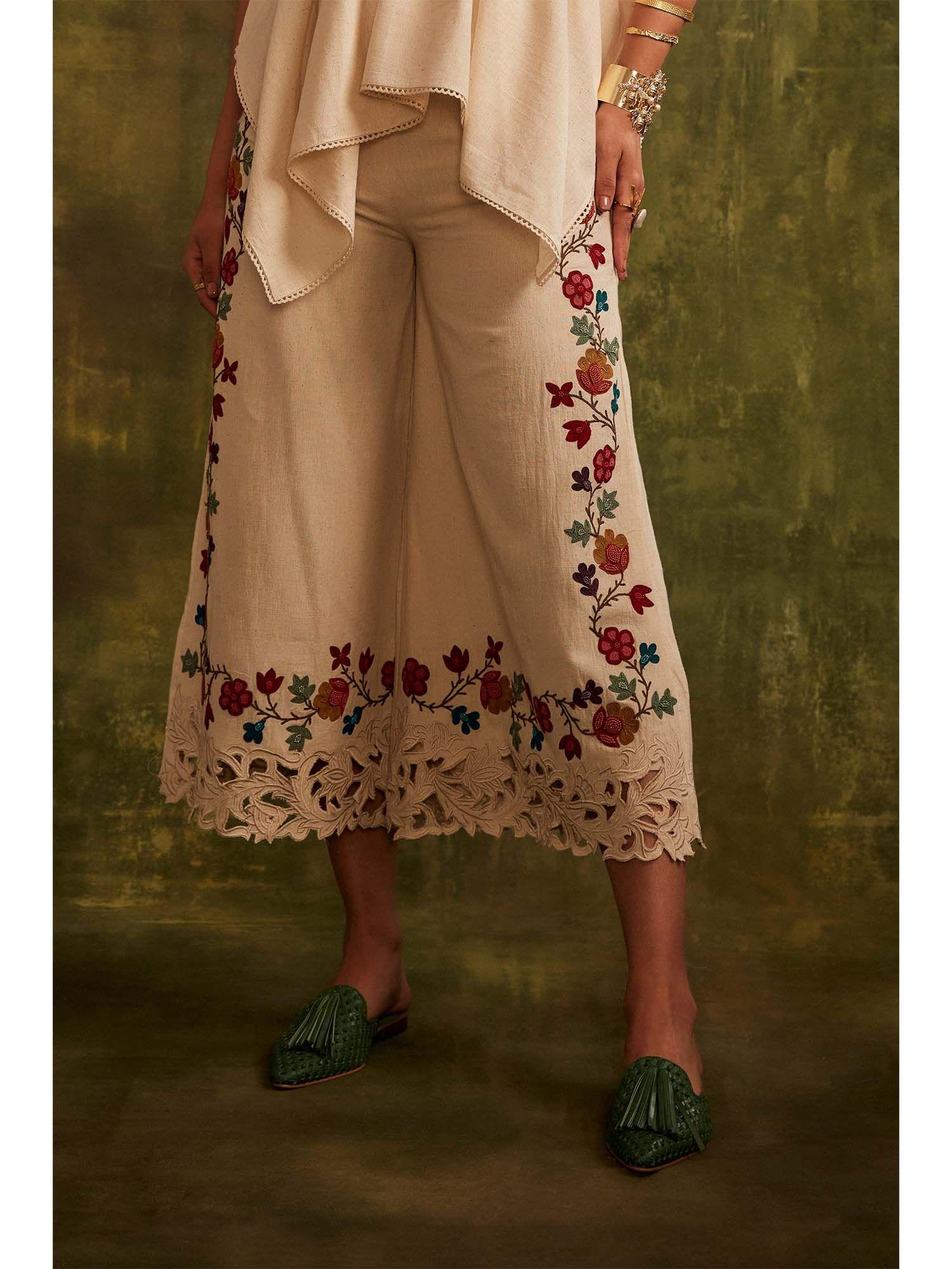 ivory embroidered pants