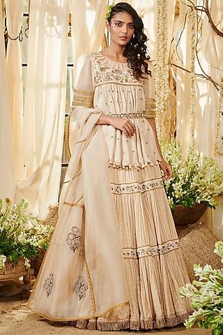 ivory embroidered peplum lehenga set