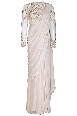 ivory embroidered saree gown