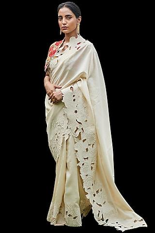 ivory embroidered saree