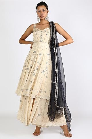 ivory embroidered sharara set