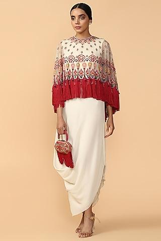 ivory embroidered soft net cape