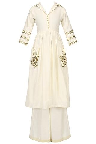 ivory embroidered tunic with palazzo pants set