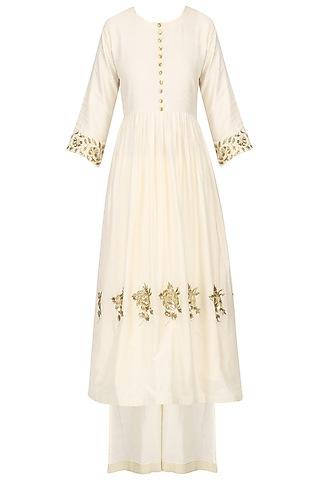 ivory embroidered tunic with palazzo pants set