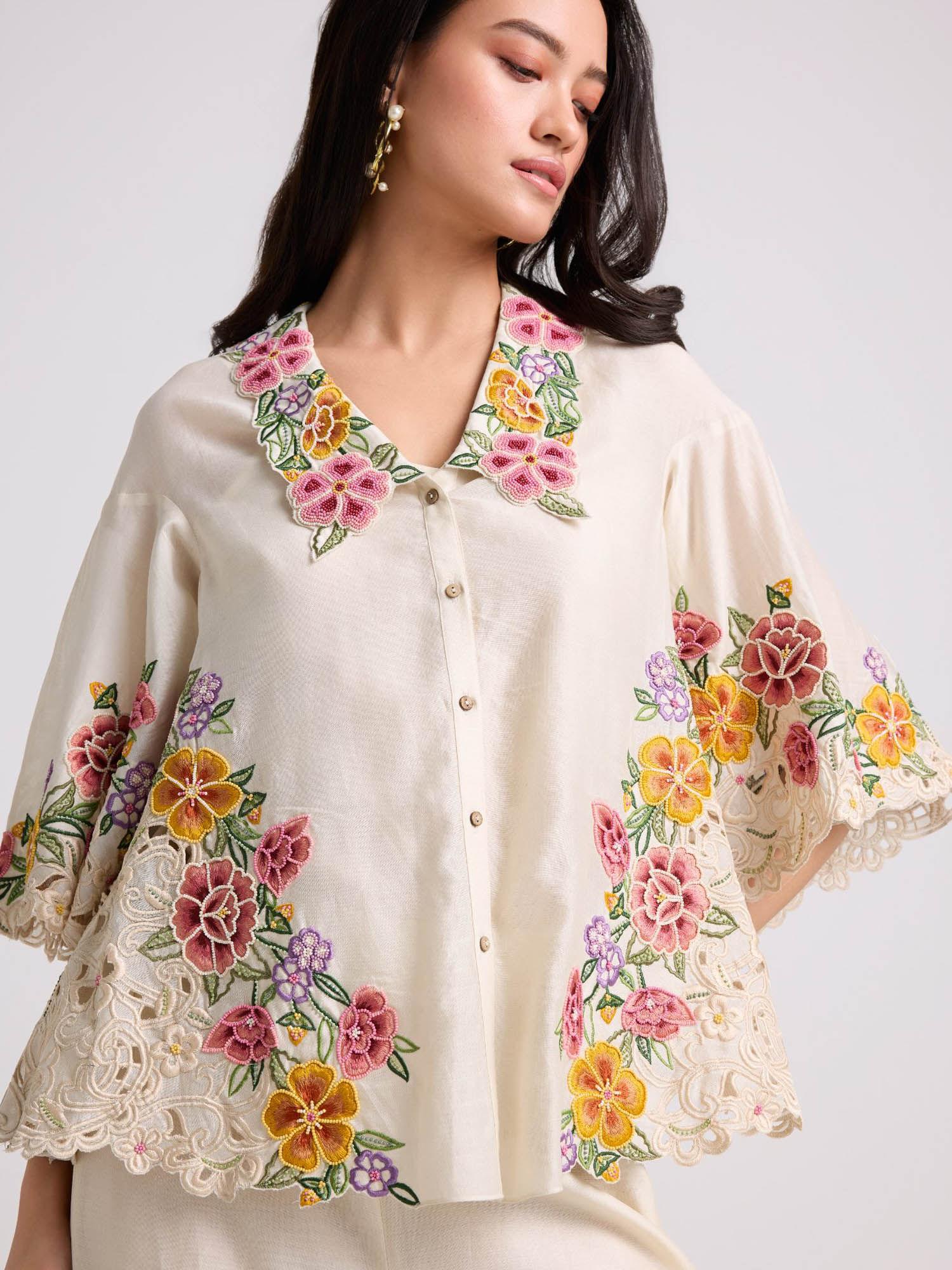 ivory floral cutwork shirt