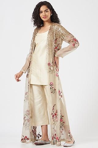 ivory floral embroidered cape set