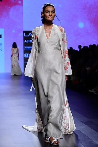 ivory floral embroidered cape with tunic dress