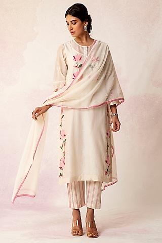 ivory floral embroidered kurta set