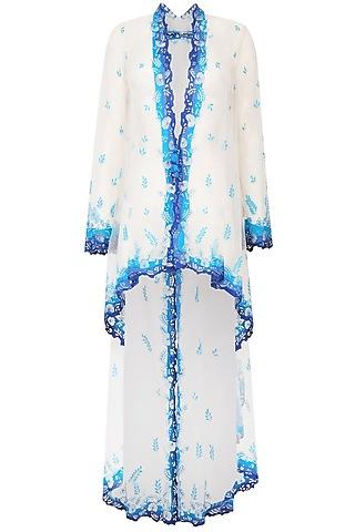 ivory floral embroidered kurta with cape jacket and palazzo pants