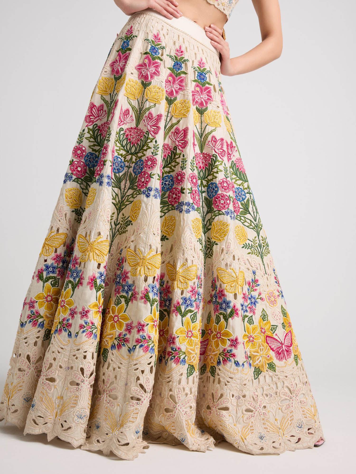 ivory floral threadwork and beadwork skirt