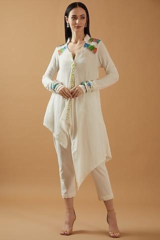 ivory gauze hand painted kurta set