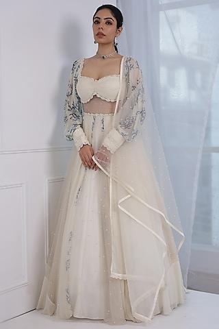 ivory georgette & net embroidered anarkali set