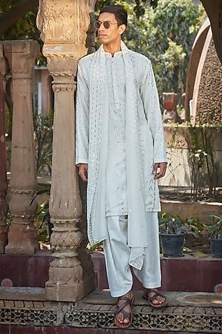 ivory georgette chikankari embroidered kurta set