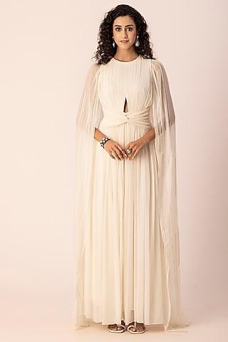 ivory georgette draped gown