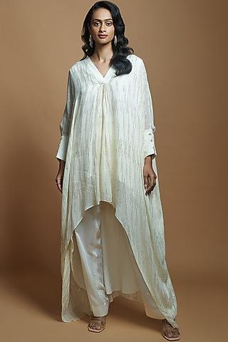 ivory georgette embroidered high-low tunic