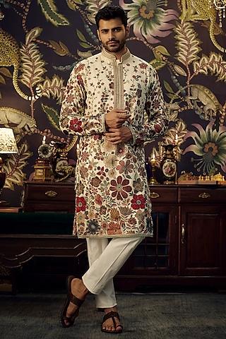 ivory georgette floral embroidered kurta