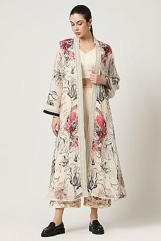 ivory georgette floral printed cape