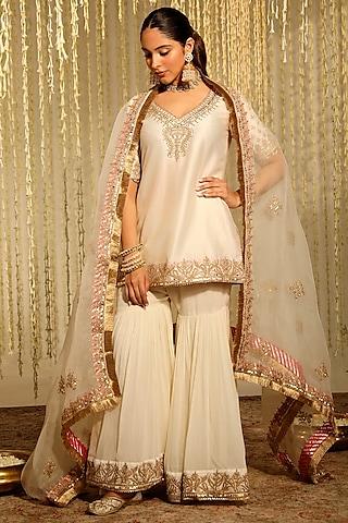 ivory georgette gharara set for girls