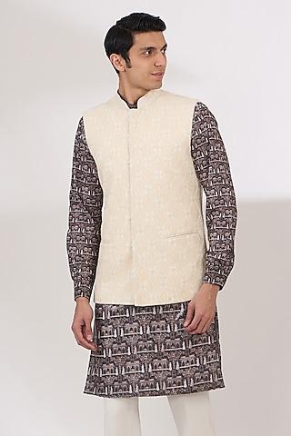 ivory georgette sequins & thread work bundi jacket