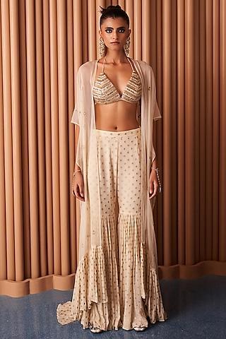 ivory georgette sequins & zari embroidered cape set