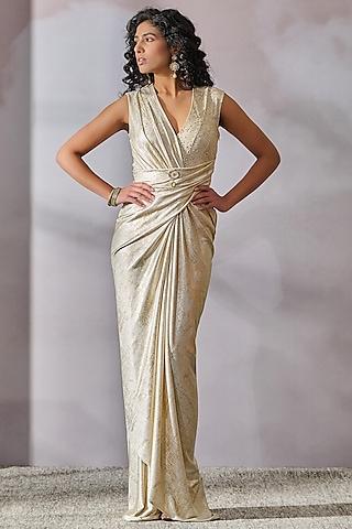 ivory-gold foil jersey draped dress