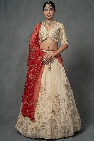 ivory gold hand embroidered lehenga set