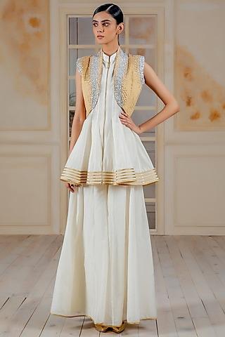 ivory gold striped anarkali set