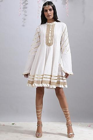 ivory gota embroidered shorti kalidar tunic