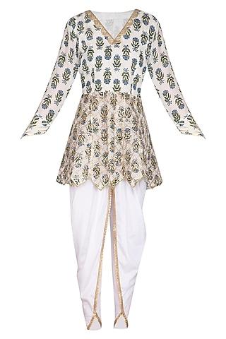 ivory gota work & block printed kurta set