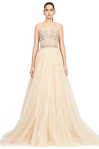ivory gown with embroidery