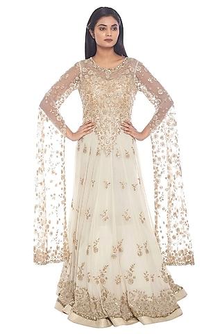 ivory hand & machine embroidered gown