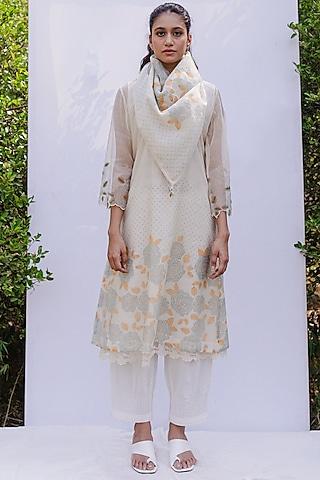 ivory hand block printed kurta set