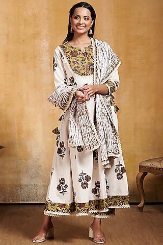 ivory hand-block printed kurta set