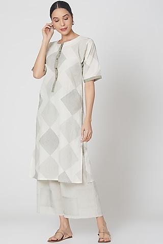 ivory hand block printed kurta set