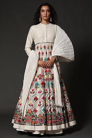 ivory hand embroidered anarkali set