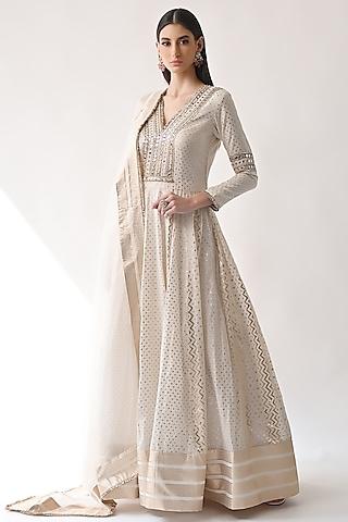 ivory hand embroidered kalidar anarkali set