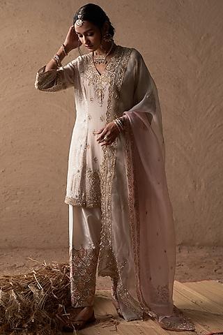 ivory hand embroidered kurta set